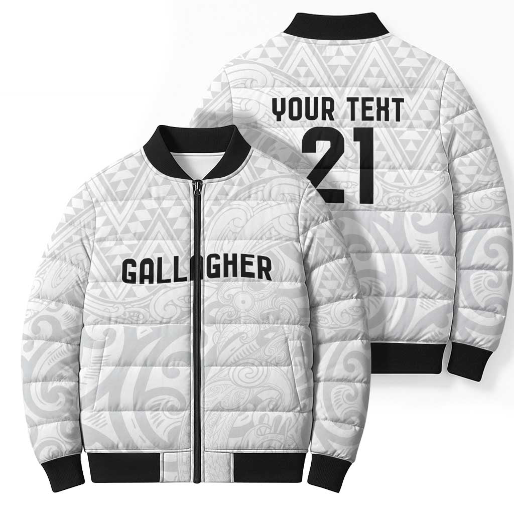 New Zealand Rangatira Custom Bomber Puffer Jacket All White Niho Taniwha Maori Tribal - Polynesian Pride