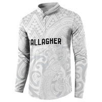 New Zealand Rangatira Custom Button Sweatshirt All White Niho Taniwha Maori Tribal