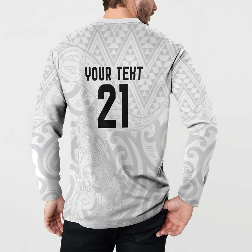 New Zealand Rangatira Custom Button Sweatshirt All White Niho Taniwha Maori Tribal