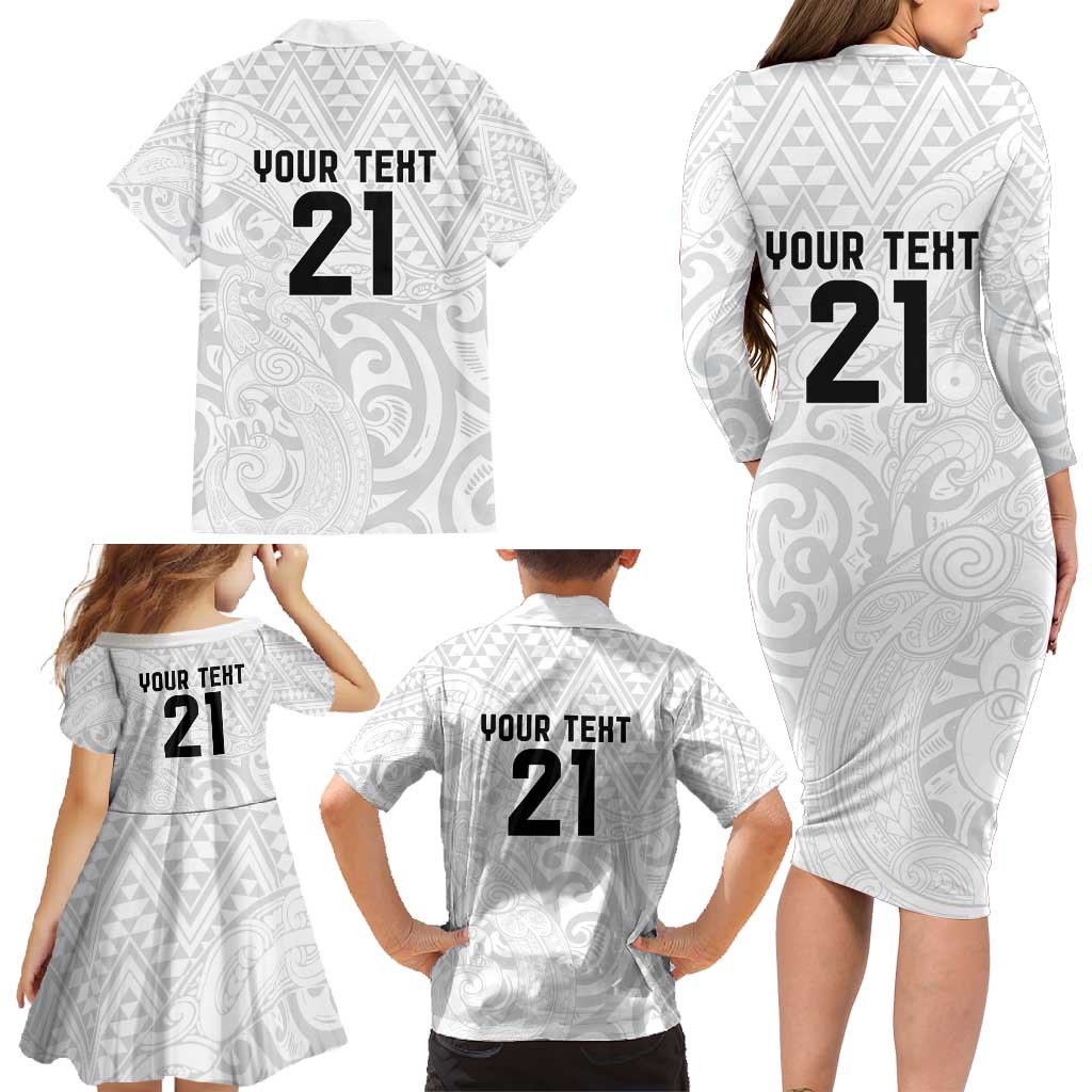 New Zealand Rangatira Custom Family Matching Long Sleeve Bodycon Dress and Hawaiian Shirt All White Niho Taniwha Maori Tribal LT9 - Polynesian Pride