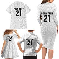 New Zealand Rangatira Custom Family Matching Long Sleeve Bodycon Dress and Hawaiian Shirt All White Niho Taniwha Maori Tribal LT9 - Polynesian Pride