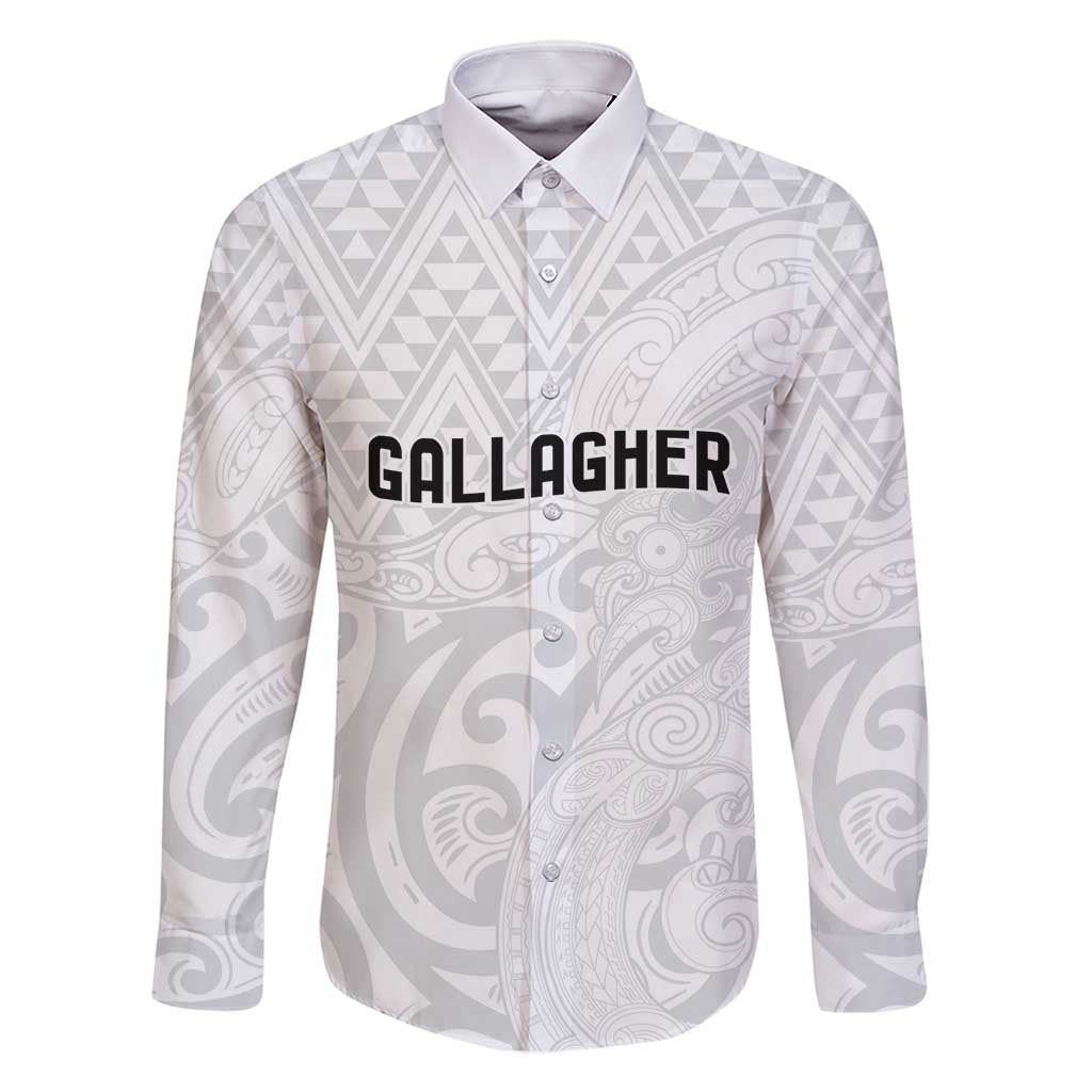 New Zealand Rangatira Custom Family Matching Long Sleeve Bodycon Dress and Hawaiian Shirt All White Niho Taniwha Maori Tribal LT9 Dad's Shirt - Long Sleeve White - Polynesian Pride