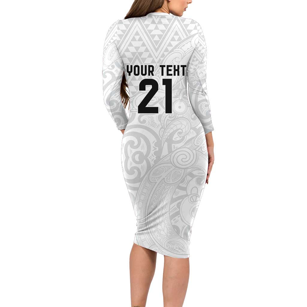 New Zealand Rangatira Custom Family Matching Long Sleeve Bodycon Dress and Hawaiian Shirt All White Niho Taniwha Maori Tribal LT9 - Polynesian Pride