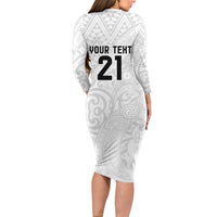 New Zealand Rangatira Custom Family Matching Long Sleeve Bodycon Dress and Hawaiian Shirt All White Niho Taniwha Maori Tribal LT9 - Polynesian Pride