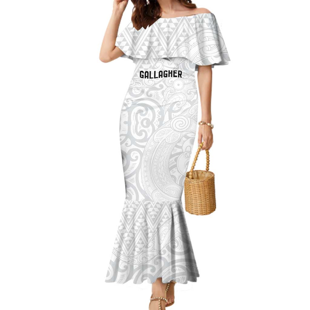 New Zealand Rangatira Custom Family Matching Mermaid Dress and Hawaiian Shirt All White Niho Taniwha Maori Tribal LT9 Mom's Dress White - Polynesian Pride