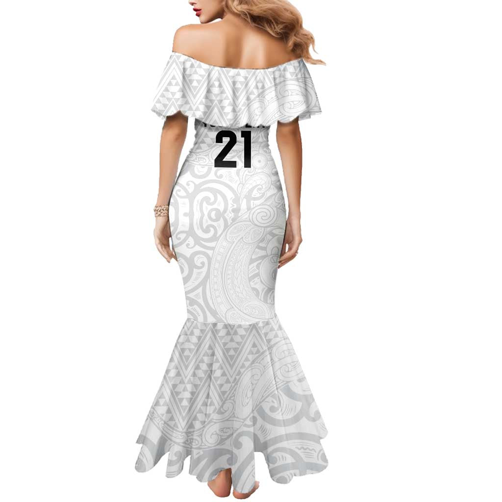 New Zealand Rangatira Custom Family Matching Mermaid Dress and Hawaiian Shirt All White Niho Taniwha Maori Tribal LT9 - Polynesian Pride