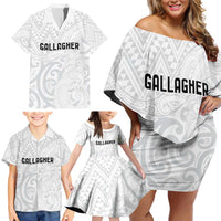 New Zealand Rangatira Custom Family Matching Off Shoulder Short Dress and Hawaiian Shirt All White Niho Taniwha Maori Tribal LT9 - Polynesian Pride