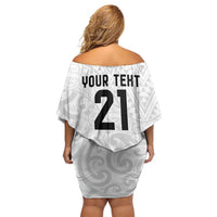 New Zealand Rangatira Custom Family Matching Off Shoulder Short Dress and Hawaiian Shirt All White Niho Taniwha Maori Tribal LT9 - Polynesian Pride