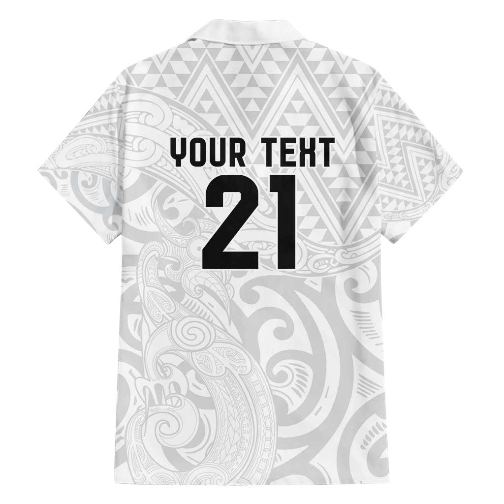 New Zealand Rangatira Custom Family Matching Puletasi and Hawaiian Shirt All White Niho Taniwha Maori Tribal