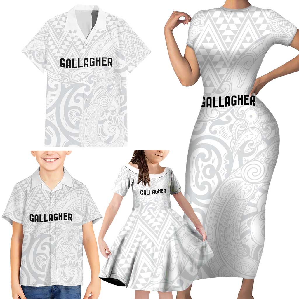 New Zealand Rangatira Custom Family Matching Short Sleeve Bodycon Dress and Hawaiian Shirt All White Niho Taniwha Maori Tribal LT9 - Polynesian Pride