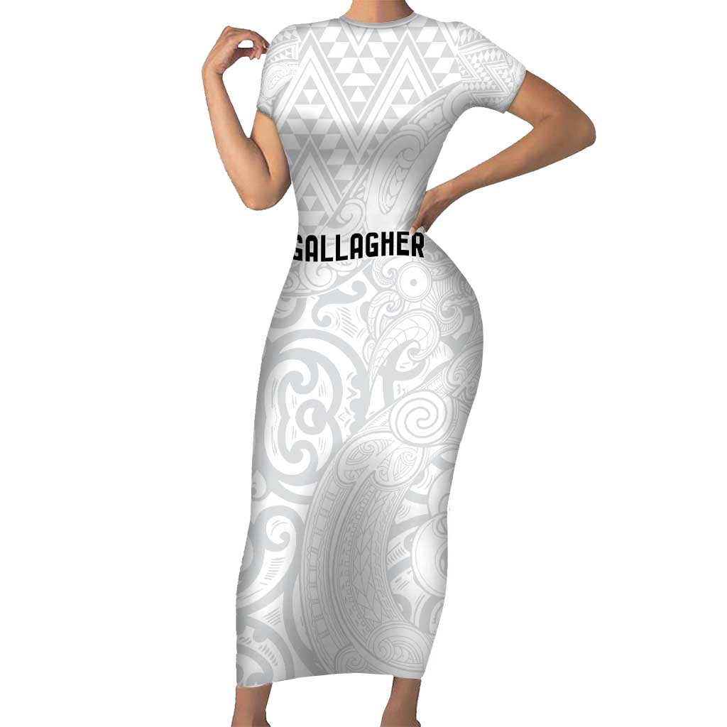 New Zealand Rangatira Custom Family Matching Short Sleeve Bodycon Dress and Hawaiian Shirt All White Niho Taniwha Maori Tribal LT9 Mom's Dress White - Polynesian Pride