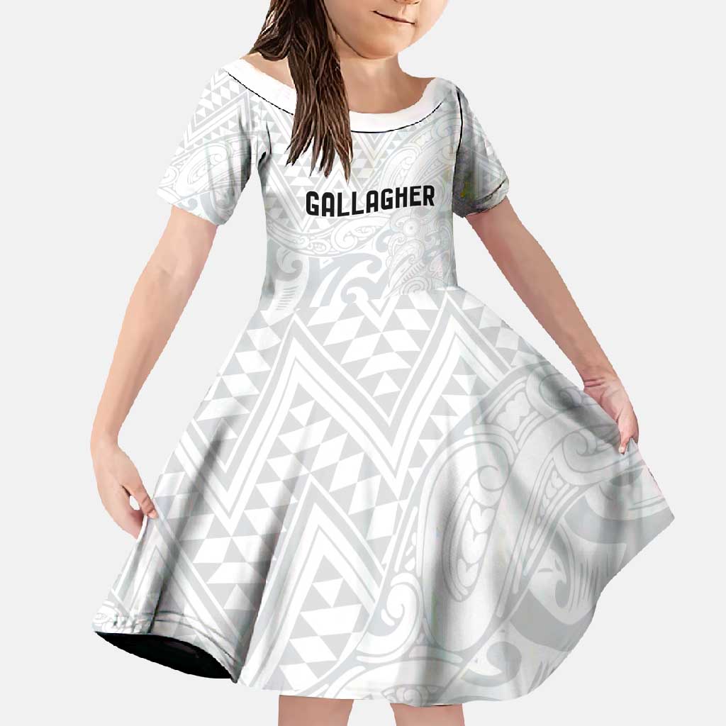 New Zealand Rangatira Custom Family Matching Tank Maxi Dress and Hawaiian Shirt All White Niho Taniwha Maori Tribal LT9 Daughter's Dress White - Polynesian Pride