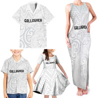 New Zealand Rangatira Custom Family Matching Tank Maxi Dress and Hawaiian Shirt All White Niho Taniwha Maori Tribal LT9 - Polynesian Pride
