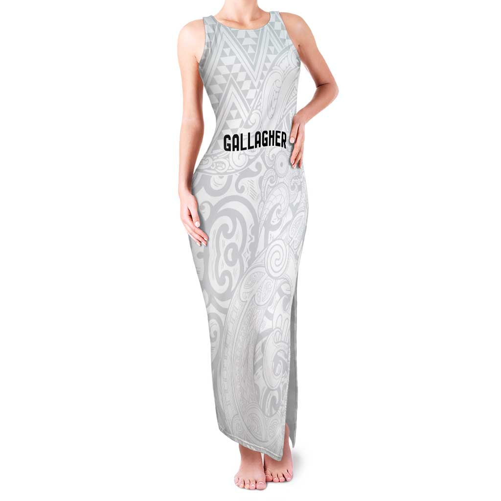 New Zealand Rangatira Custom Family Matching Tank Maxi Dress and Hawaiian Shirt All White Niho Taniwha Maori Tribal LT9 Mom's Dress White - Polynesian Pride