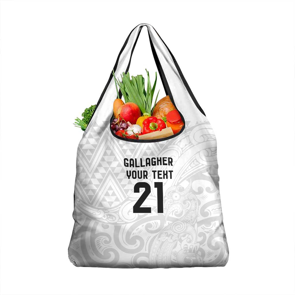 New Zealand Rangatira Custom Grocery Bag All White Niho Taniwha Maori Tribal