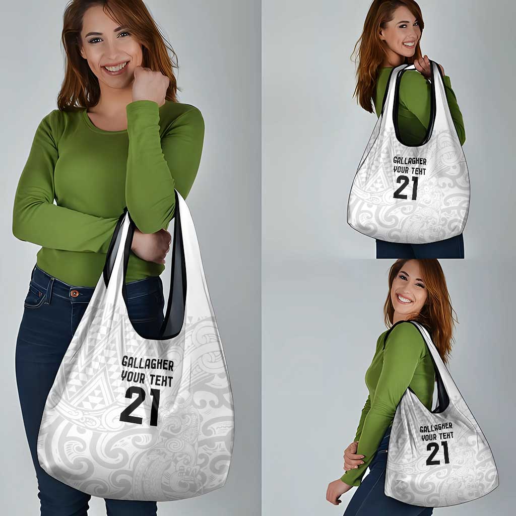 New Zealand Rangatira Custom Grocery Bag All White Niho Taniwha Maori Tribal