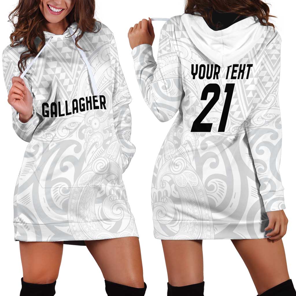 New Zealand Rangatira Custom Hoodie Dress All White Niho Taniwha Maori Tribal