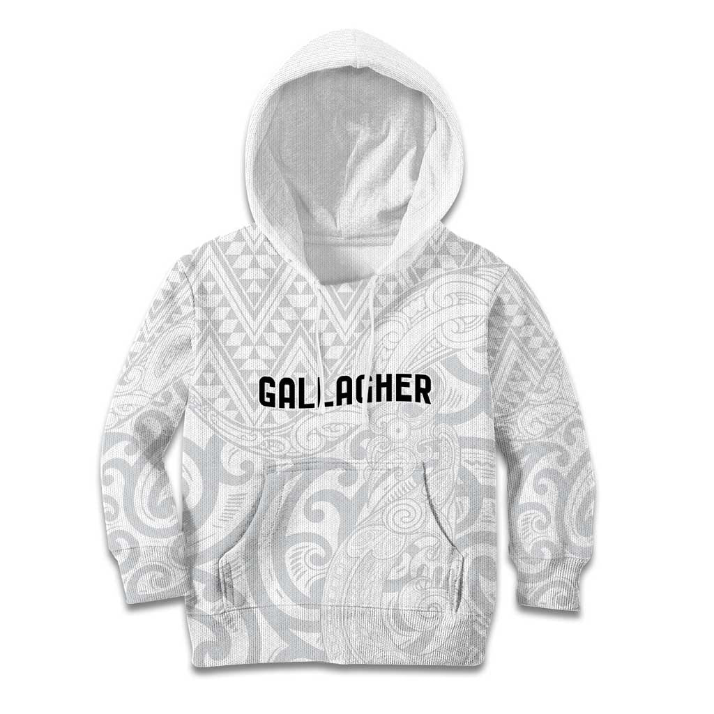 New Zealand Rangatira Custom Kid Hoodie All White Niho Taniwha Maori Tribal