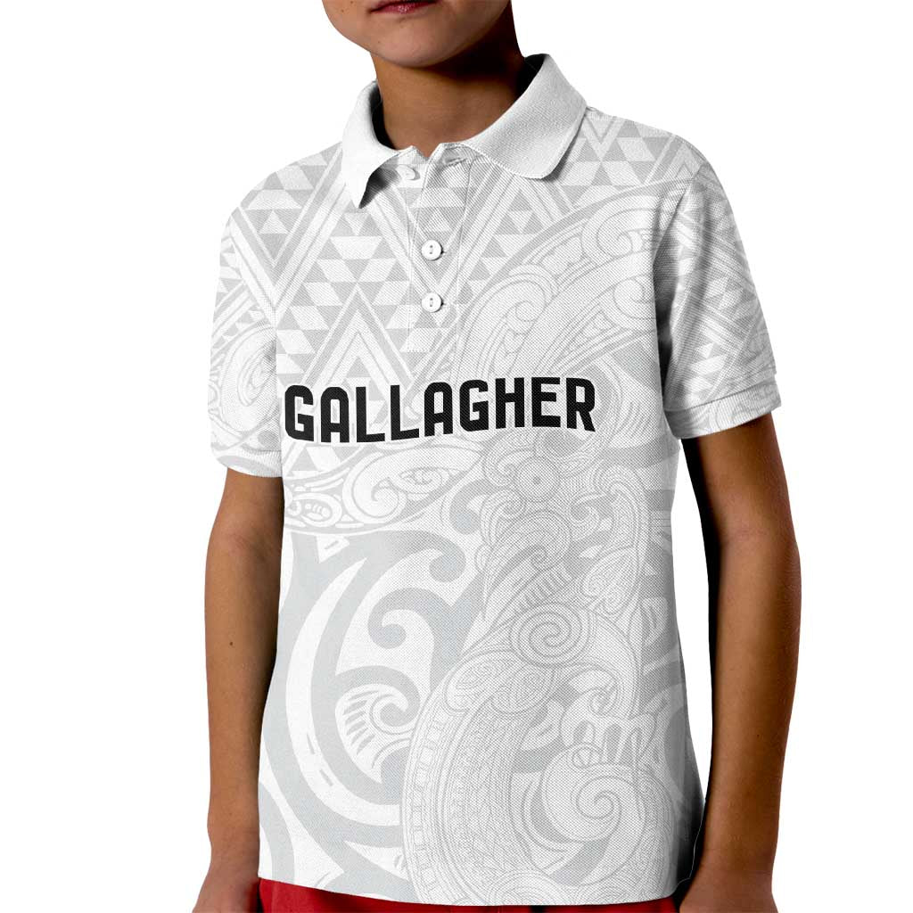 New Zealand Rangatira Custom Kid Polo Shirt All White Niho Taniwha Maori Tribal