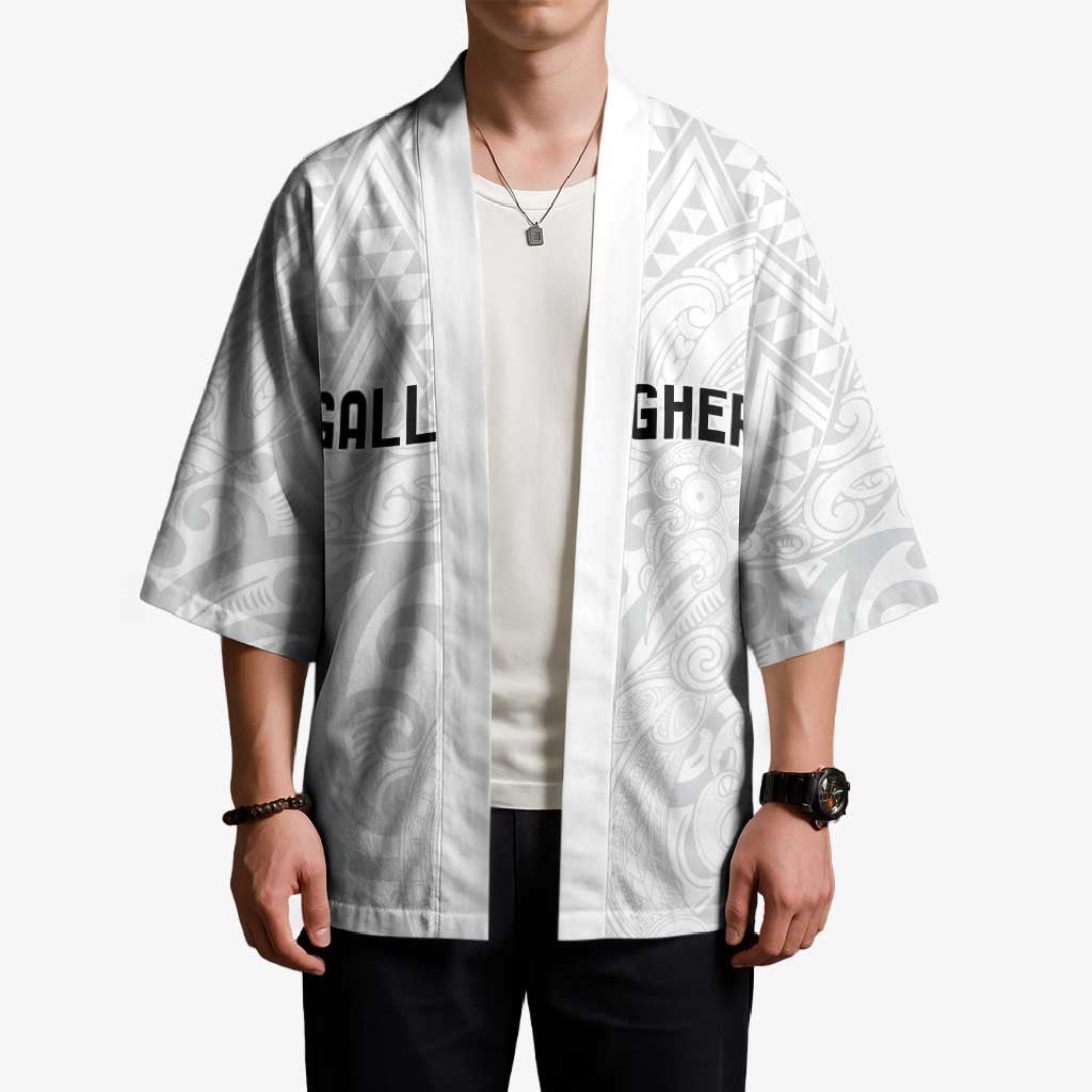 New Zealand Rangatira Custom Kimono All White Niho Taniwha Maori Tribal - Polynesian Pride