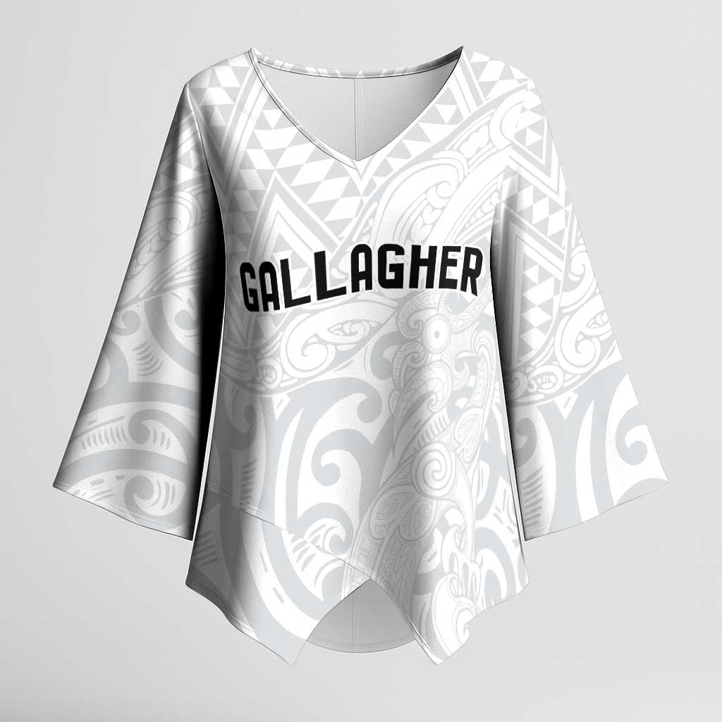 New Zealand Rangatira Custom Kimono Sleeve Blouse All White Niho Taniwha Maori Tribal - Polynesian Pride