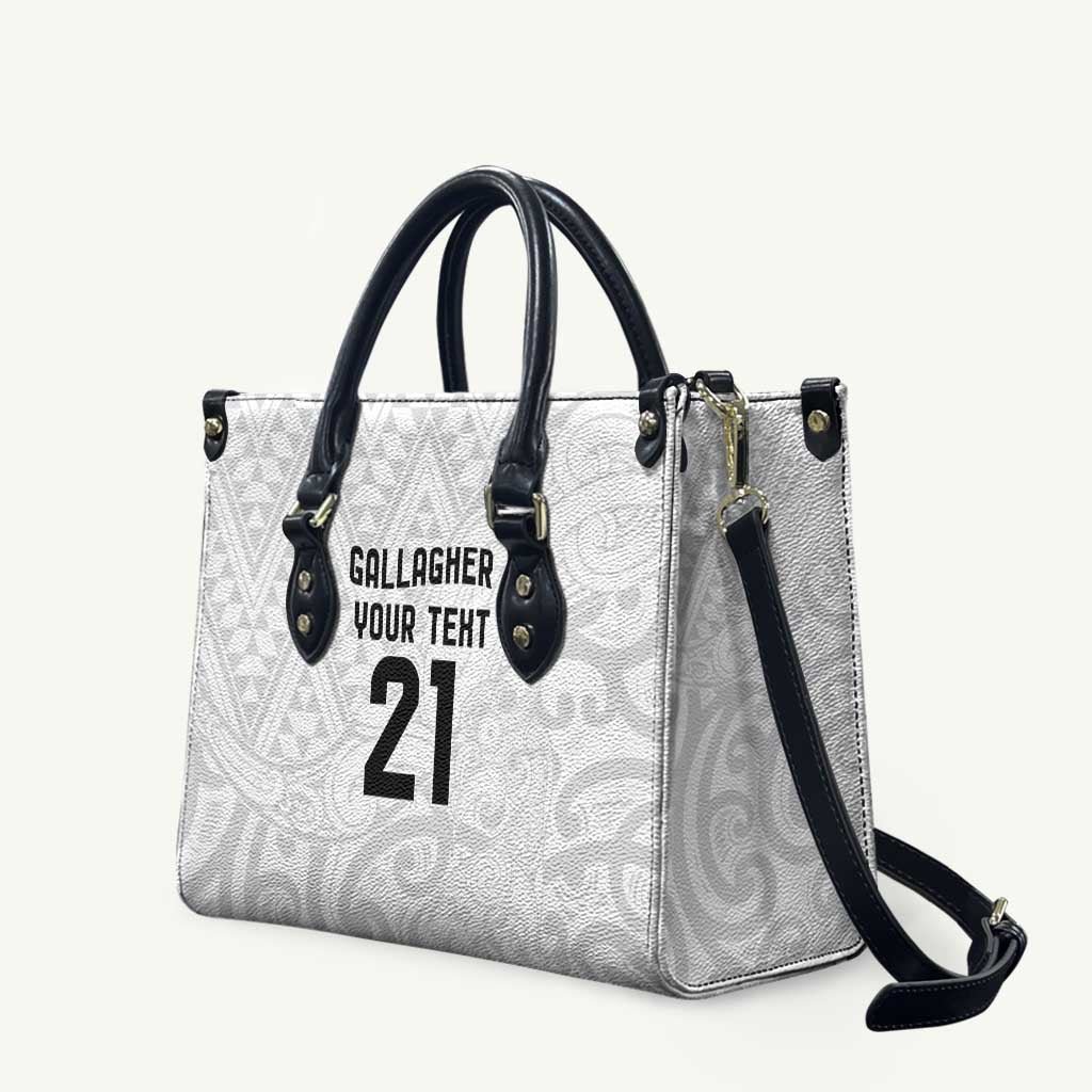 New Zealand Rangatira Custom Leather Bag All White Niho Taniwha Maori Tribal LT9 White - Polynesian Pride