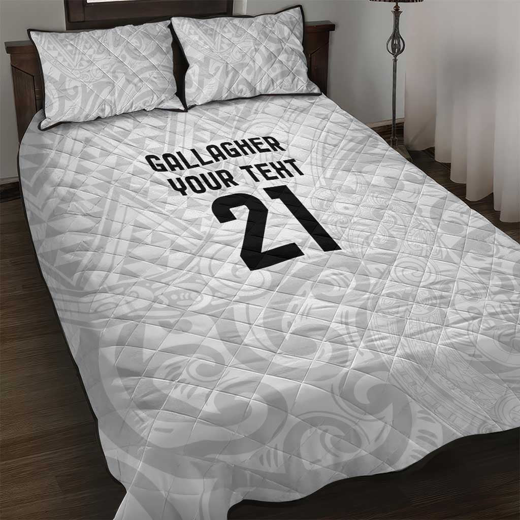 New Zealand Rangatira Custom Quilt Bed Set All White Niho Taniwha Maori Tribal LT9 White - Polynesian Pride