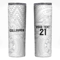 New Zealand Rangatira Custom Skinny Tumbler All White Niho Taniwha Maori Tribal LT9 White - Polynesian Pride