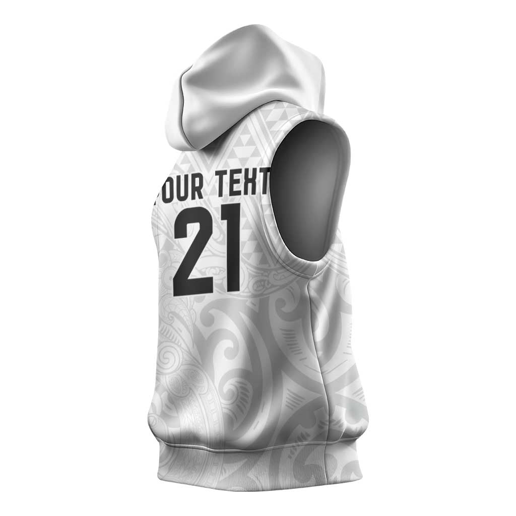 New Zealand Rangatira Custom Sleeveless Hoodie All White Niho Taniwha Maori Tribal - Polynesian Pride