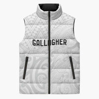 New Zealand Rangatira Custom Sleeveless Puffer Jacket All White Niho Taniwha Maori Tribal - Polynesian Pride