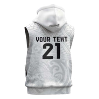 New Zealand Rangatira Custom Sleeveless Zip Hoodie All White Niho Taniwha Maori Tribal - Polynesian Pride