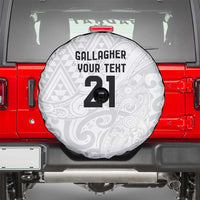 New Zealand Rangatira Custom Spare Tire Cover All White Niho Taniwha Maori Tribal