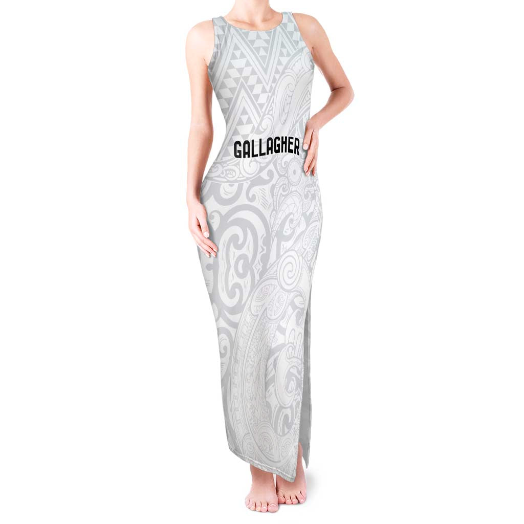 New Zealand Rangatira Custom Tank Maxi Dress All White Niho Taniwha Maori Tribal