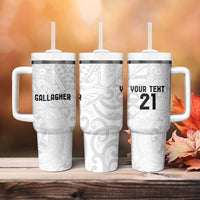 New Zealand Rangatira Custom Tumbler With Handle All White Niho Taniwha Maori Tribal