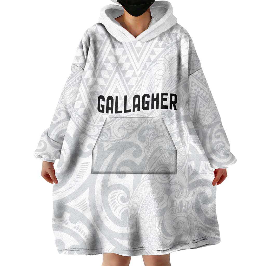 New Zealand Rangatira Custom Wearable Blanket Hoodie All White Niho Taniwha Maori Tribal