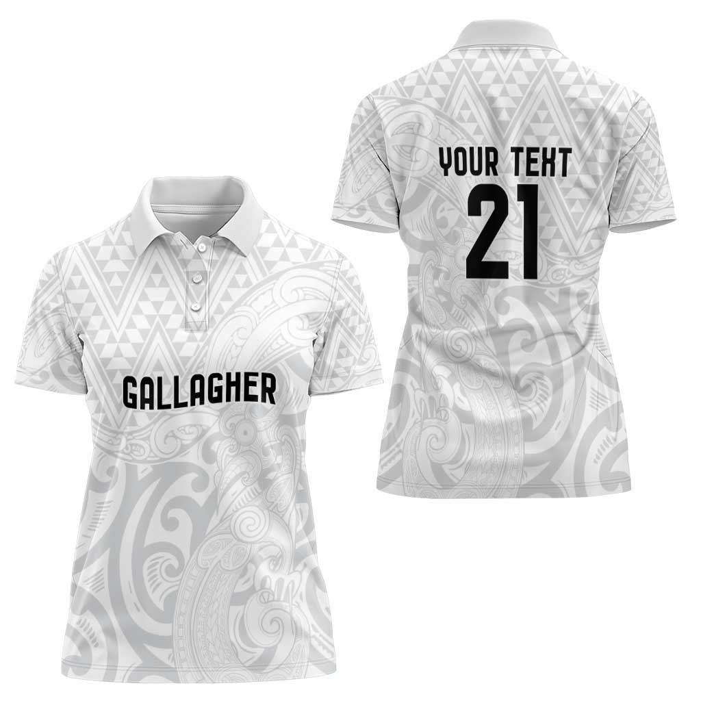 New Zealand Rangatira Custom Women Polo Shirt All White Niho Taniwha Maori Tribal