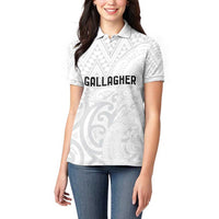 New Zealand Rangatira Custom Women Polo Shirt All White Niho Taniwha Maori Tribal