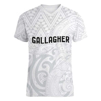 New Zealand Rangatira Custom Women V-Neck T-Shirt All White Niho Taniwha Maori Tribal LT9 Female White - Polynesian Pride