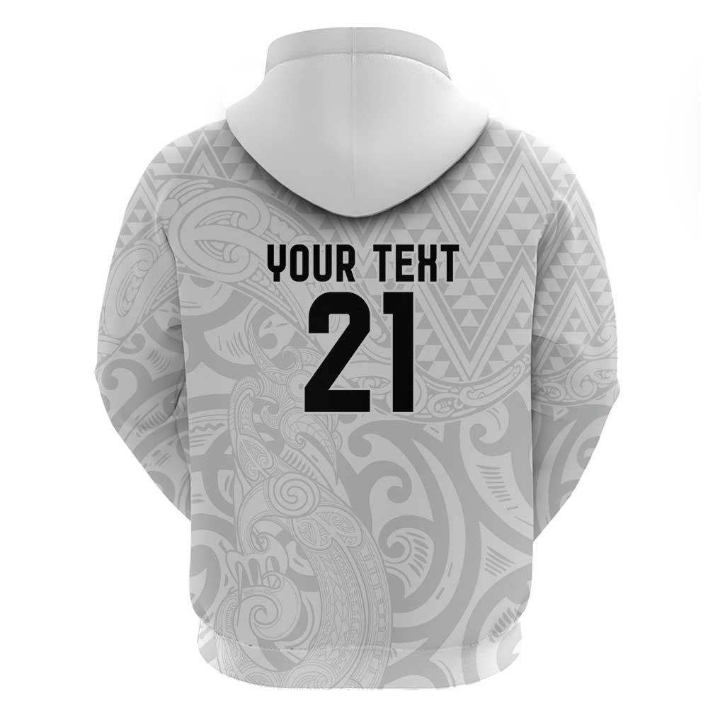 New Zealand Rangatira Custom Zip Hoodie All White Niho Taniwha Maori Tribal