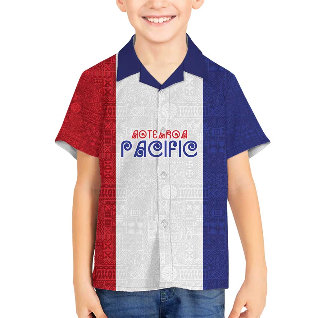 New Zealand Rugby Pacific Personalised Family Matching Off Shoulder Short Dress and Hawaiian Shirt Maori Style Tribal Tapa Pattern LT9 Son's Shirt White - Polynesian Pride