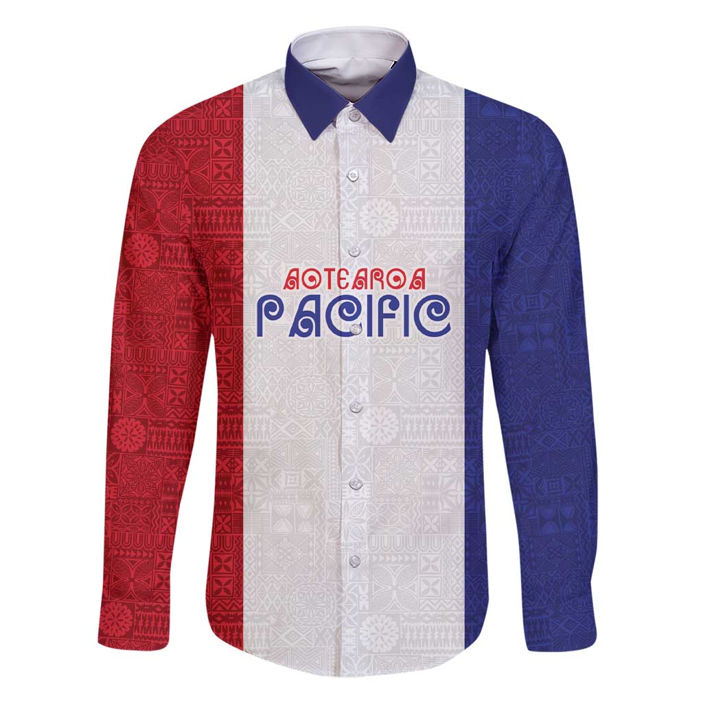 New Zealand Rugby Pacific Personalised Family Matching Short Sleeve Bodycon Dress and Hawaiian Shirt Maori Style Tribal Tapa Pattern LT9 Dad's Shirt - Long Sleeve White - Polynesian Pride