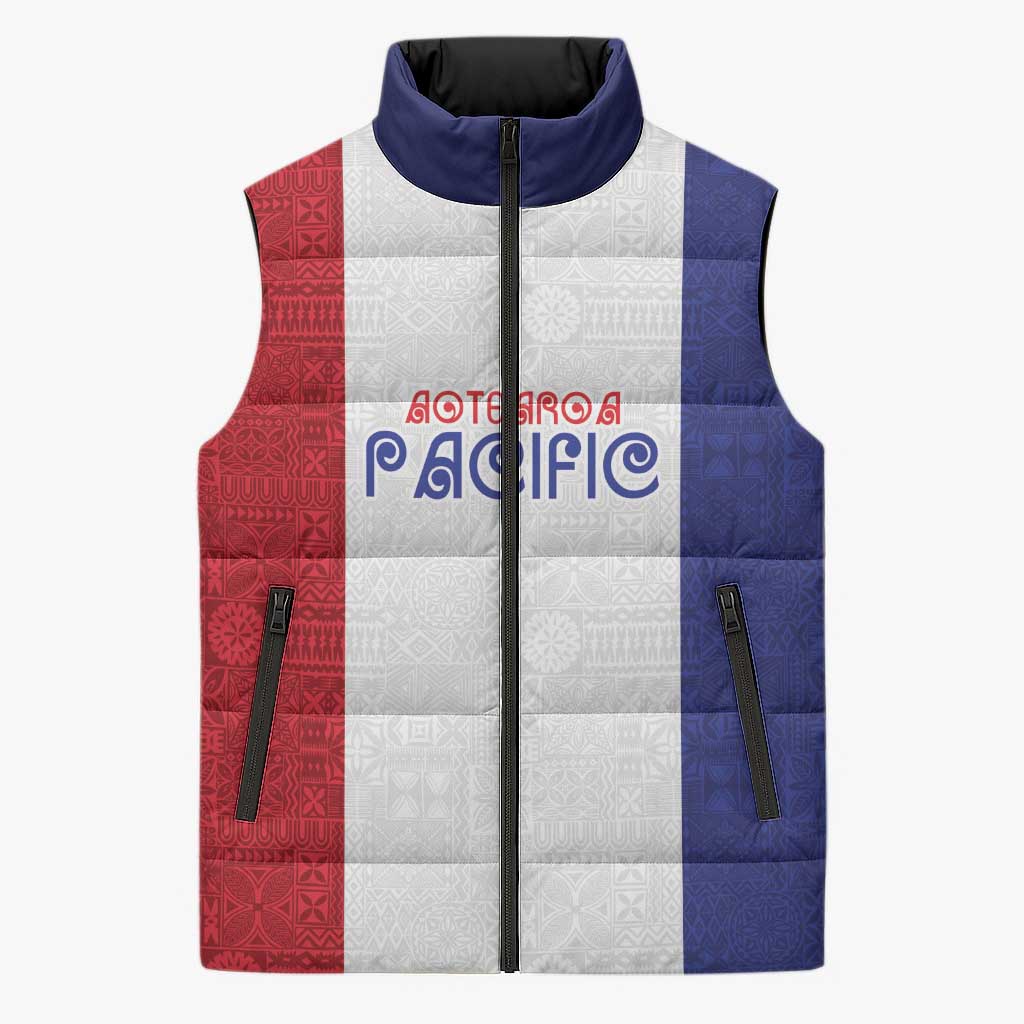 New Zealand Rugby Pacific Personalised Sleeveless Puffer Jacket Maori Style Tribal Tapa Pattern - Polynesian Pride