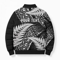 New Zealand Rugby Pacific Personalised Bomber Puffer Jacket All Black Maori Pasifika Fern Pattern - Polynesian Pride