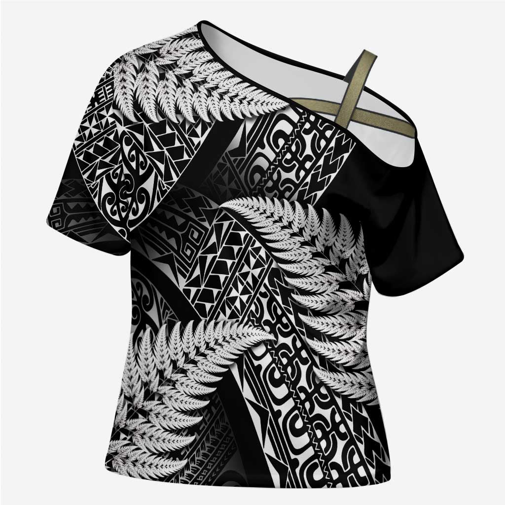 New Zealand Rugby Pacific Personalised Cross Shoulder Shirt All Black Maori Pasifika Fern Pattern - Polynesian Pride