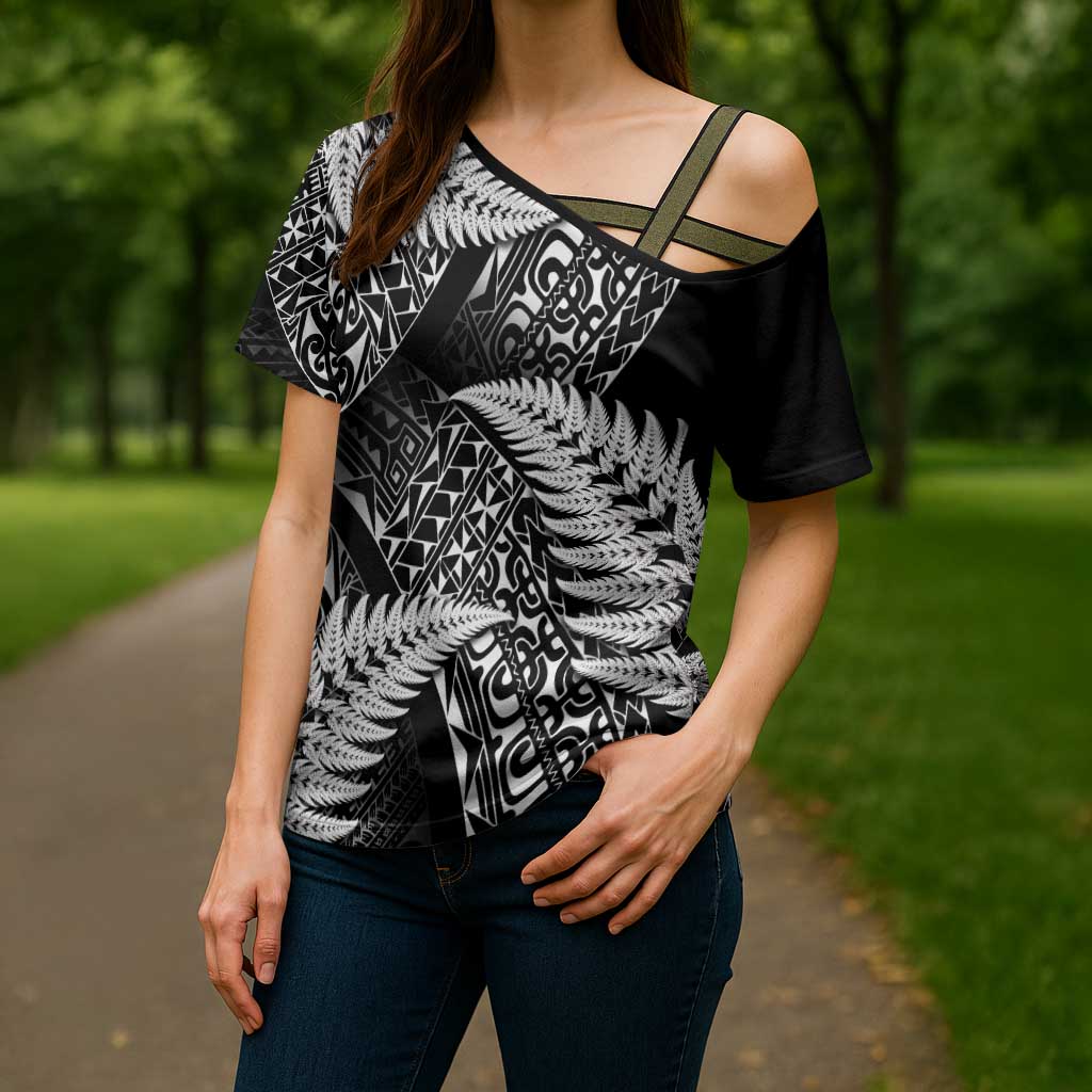 New Zealand Rugby Pacific Personalised Cross Shoulder Shirt All Black Maori Pasifika Fern Pattern - Polynesian Pride