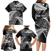 New Zealand Rugby Pacific Personalised Family Matching Long Sleeve Bodycon Dress and Hawaiian Shirt All Black Maori Pasifika Fern Pattern LT9 - Polynesian Pride