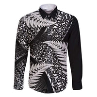 New Zealand Rugby Pacific Personalised Family Matching Long Sleeve Bodycon Dress and Hawaiian Shirt All Black Maori Pasifika Fern Pattern LT9 Dad's Shirt - Long Sleeve Black - Polynesian Pride