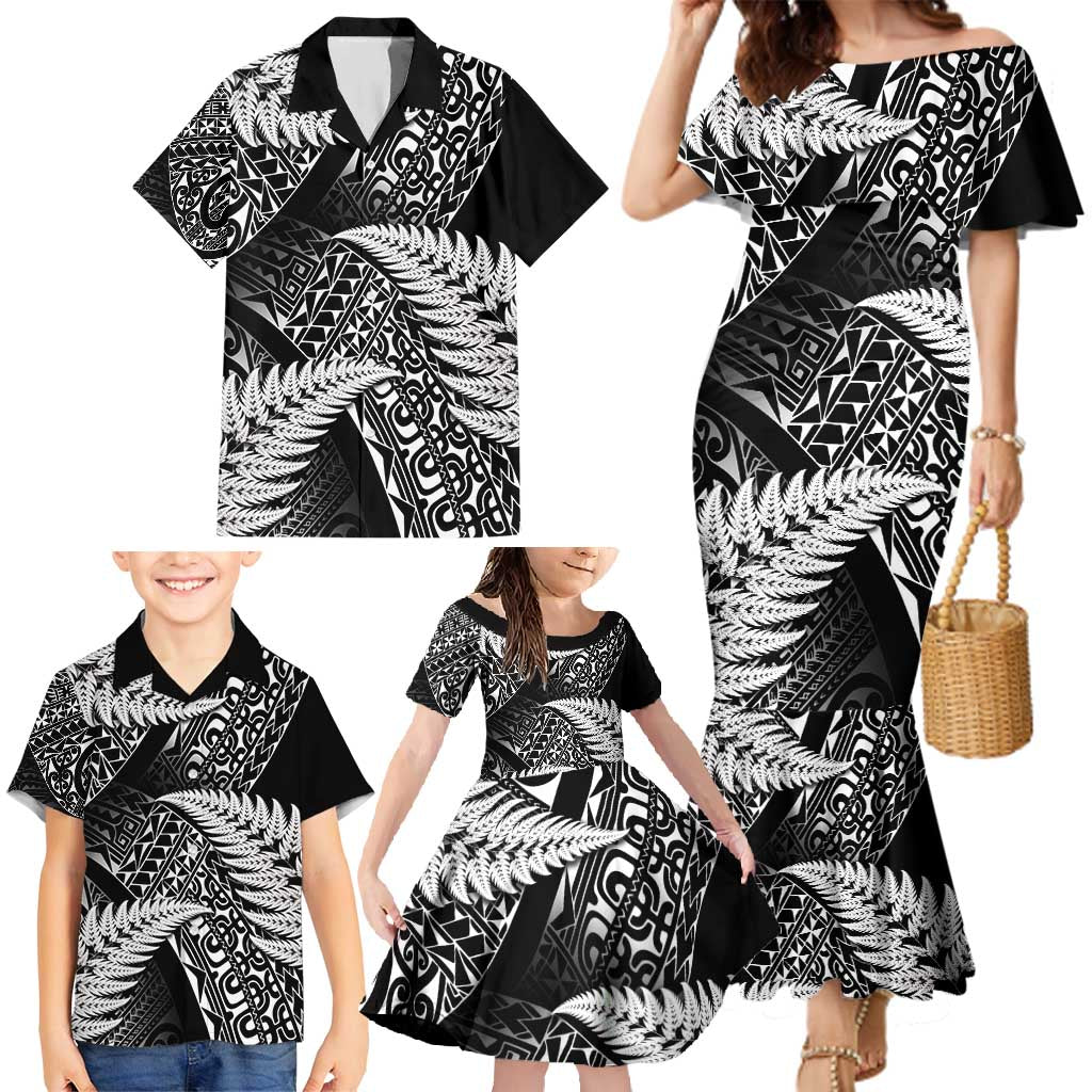 New Zealand Rugby Pacific Personalised Family Matching Mermaid Dress and Hawaiian Shirt All Black Maori Pasifika Fern Pattern LT9 - Polynesian Pride