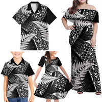 New Zealand Rugby Pacific Personalised Family Matching Off Shoulder Maxi Dress and Hawaiian Shirt All Black Maori Pasifika Fern Pattern LT9 - Polynesian Pride