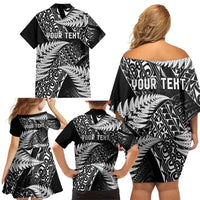 New Zealand Rugby Pacific Personalised Family Matching Off Shoulder Short Dress and Hawaiian Shirt All Black Maori Pasifika Fern Pattern LT9 - Polynesian Pride